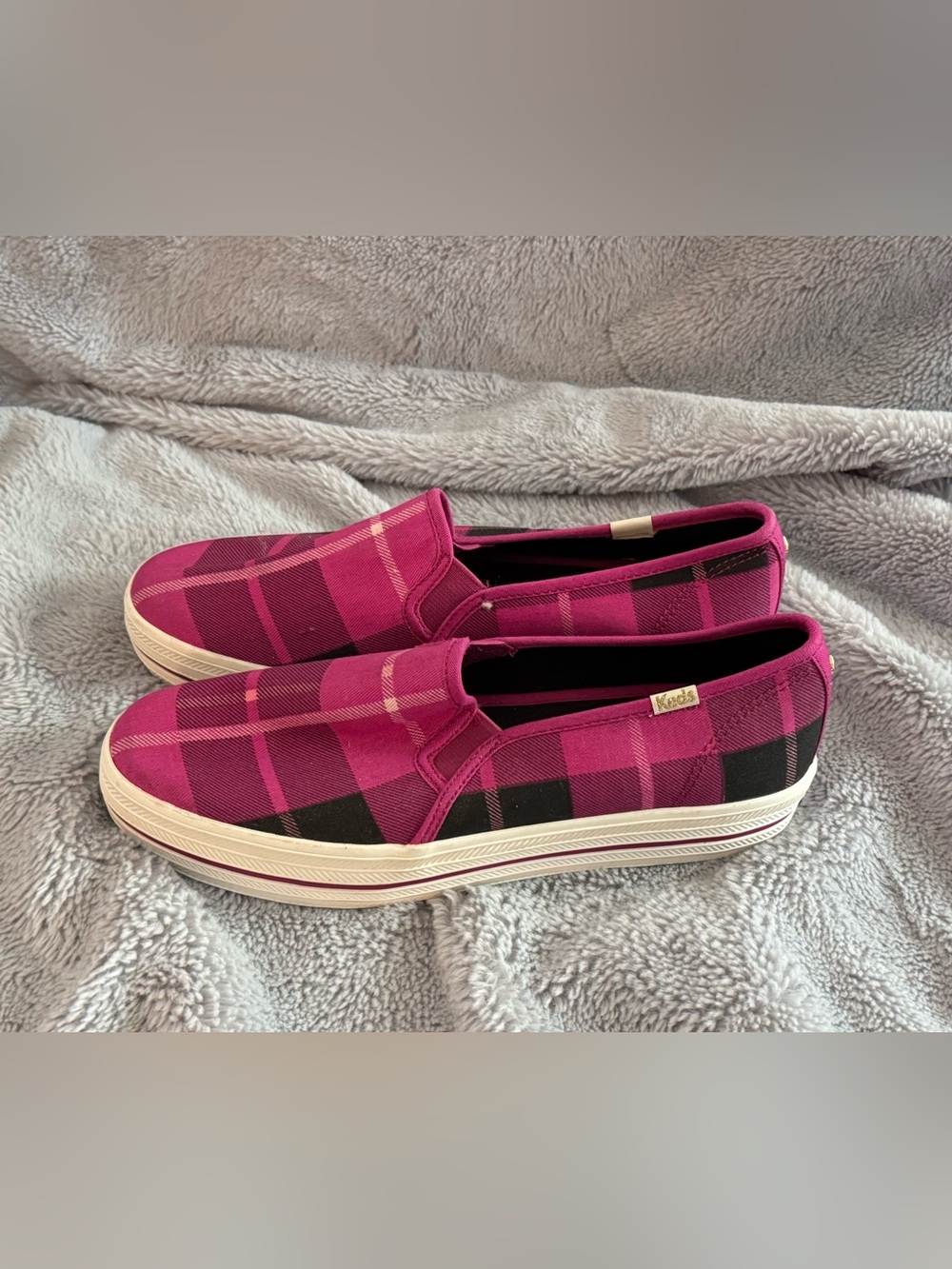 Keds KATE SPADE NEW Pink Plaid Slip-On Platform Sneakers
